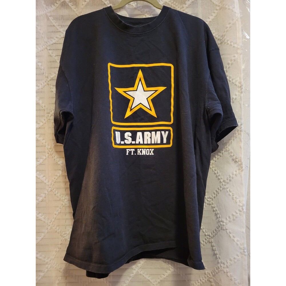 US ARMY Fort Know Ft. USA 90's Print T-Shirt XXL Black Cotton MJ Soffe Shirt